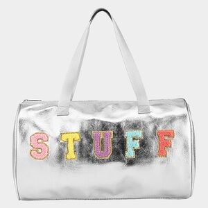 Silver Tote Bag with Colorful Lettering